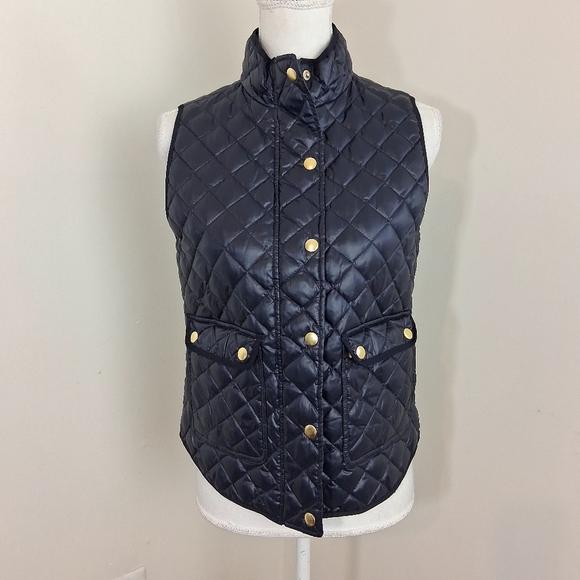J-CREW Quilted Navy Blue Down Filled Puffer Vest Size Small - Picture 7 of 9